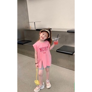S128-[tomnaukids] Set áo thun xẻ tà NORT quần leggin bé gái vải cotton xịn mịn - Size 9-40Kg