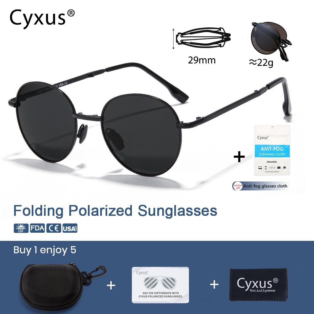 Cyxus Kính râm tròn phân cực/kính râm gập/kính thời trang, unisex, phù hợp cho du lịch và giải trí.1018
