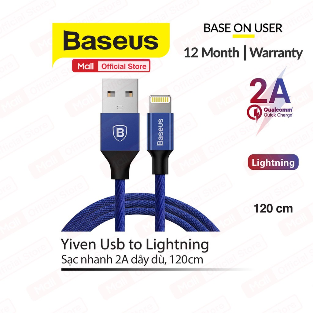 Cáp sạc Baseus Yiven USB to Lightning vỏ cáp bọc dù chống gẫy gập dài