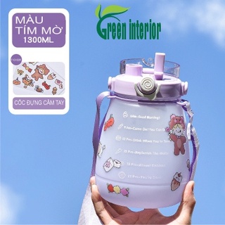 Bình giữ nhiệt dung tích lớn 1300ml Greeninterior, cốc đựng nước siêu tiện lợi sử dụng hằng ngày Màu Tím Mờ
