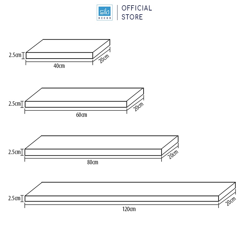 Ảnh Kệ Thanh Ngang Rộng 20cm, Gỗ Dày 25mm Treo Tường Màu Trắng SIB Decor KT005 2