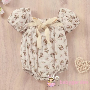 Áo liền quần / Váy bé gái, Áo liền quần ngắn tay cổ vuông in hoa cho bé gái Quần áo phù hợp cho mùa hè