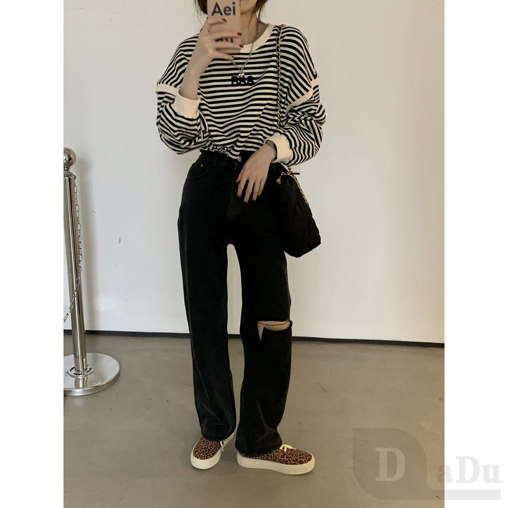 Ảnh Daduhey Quần jean ống rộng rách gối kiểu dáng thời trang cho phái nữ 2