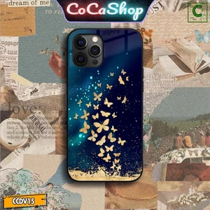 Ốp lưng iphone mặt kính cao cấp - Hồ điệp uyên ương quần hội - 6/6plus/6s/6splus/7/7plus/8/8plus/x/.....