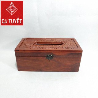 Hộp đựng giấy ăn GỖ HƯƠNG chạm khắc hoa hồng leo có viền( LOẠI TO - ẢNH THẬT)