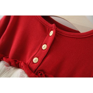 Váy bé gái dài tay thêu quả thơm vải thun cotton phong cách Hàn Quốc D602