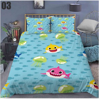 PS1 Hoạt Hình Bé Cá Mập 3in1 Bộ Chăn Ga Gối Chăn Gối Phòng Ngủ Thoải Mái Có Thể Giặt Được Bộ Đồ Gia Đình SP1