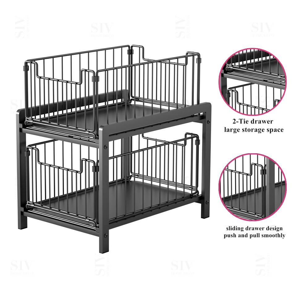 SIV Kệ Gia Vị Đa Năng, 2 Tầng, Kệ hình chữ L được thiết kế ngăn kéo trượt thông minh