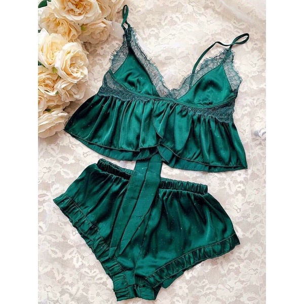 Set đồ ngủ hai dây lụa xẻ đùi  satin sexy cao cấp Bộ mặc nhà gợi cảm quyến rũ