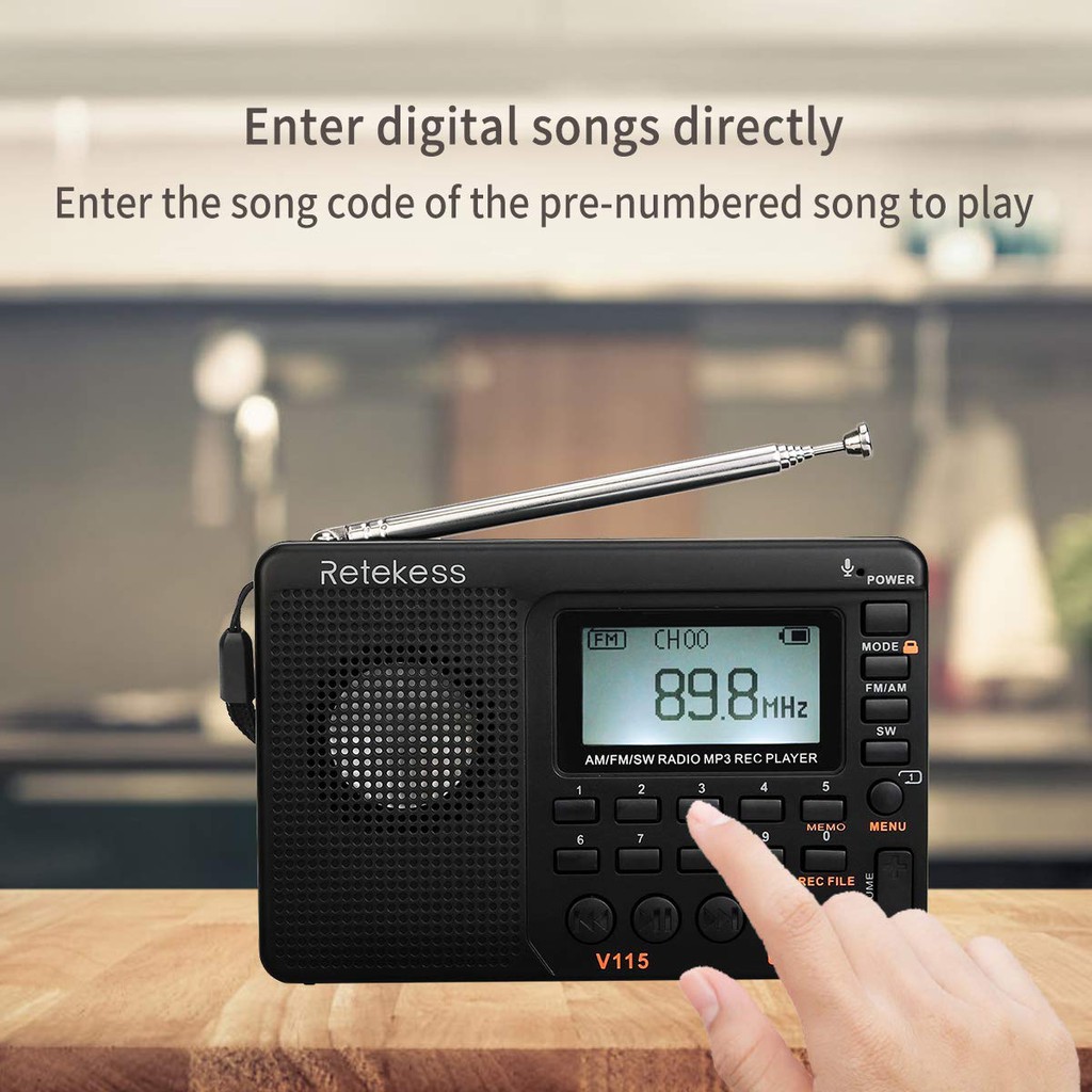 Ảnh Đài phát thanh RETEKESS V115 kiêm máy nghe nhạc MP3 sóng ngắn hỗ trợ thẻ Micro SD/ TF 2