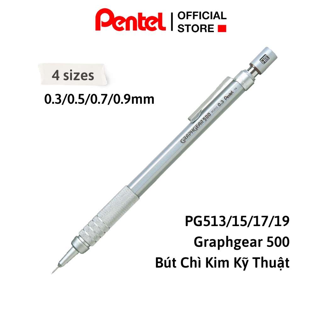 Ảnh Bút Chì Cơ Khí Pentel PG500 – Bút Chì Bấm Kỹ Thuật 0.3/0.5/0.7mm, Thân Kim Loại, Nét Chuẩn 2
