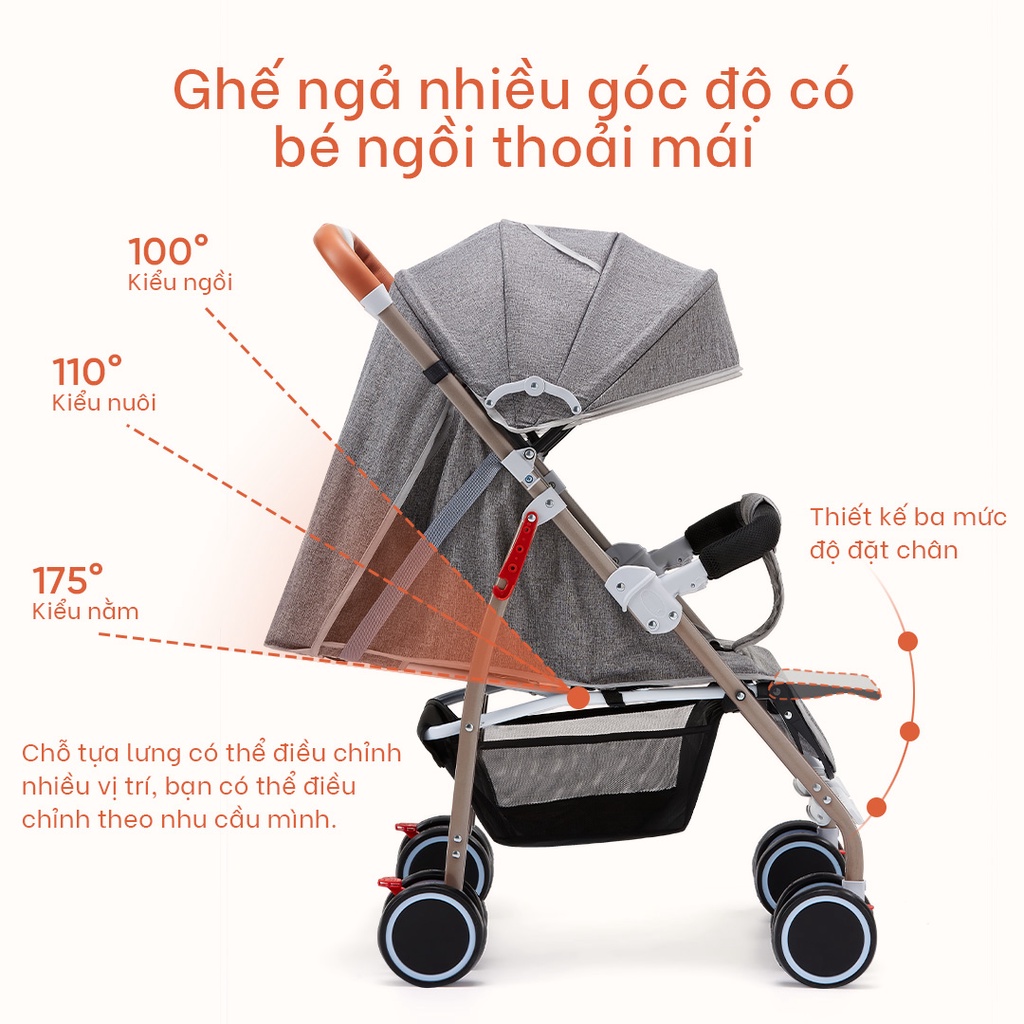 Ảnh Xe đẩy gấp gọn cho bé Yoboo YB-0067 bánh xe có phanh, tựa lưng chống gù điều chỉnh nhiều góc độ - Hàng chính hãng 1