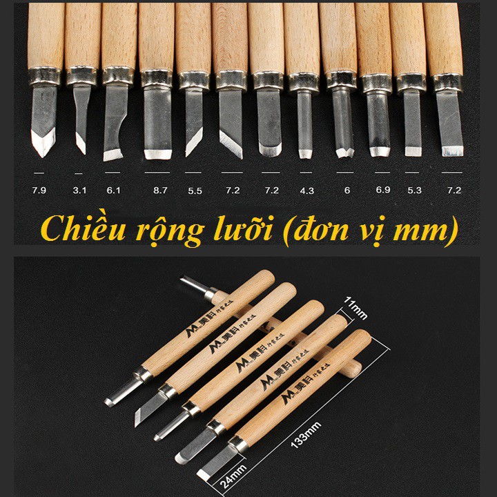 bộ đục gỗ ❤️FREESHIP❤️ đục điêu khắc gỗ 12 món lưỡi thép hợp kim SK5 - đục khắc trổ
