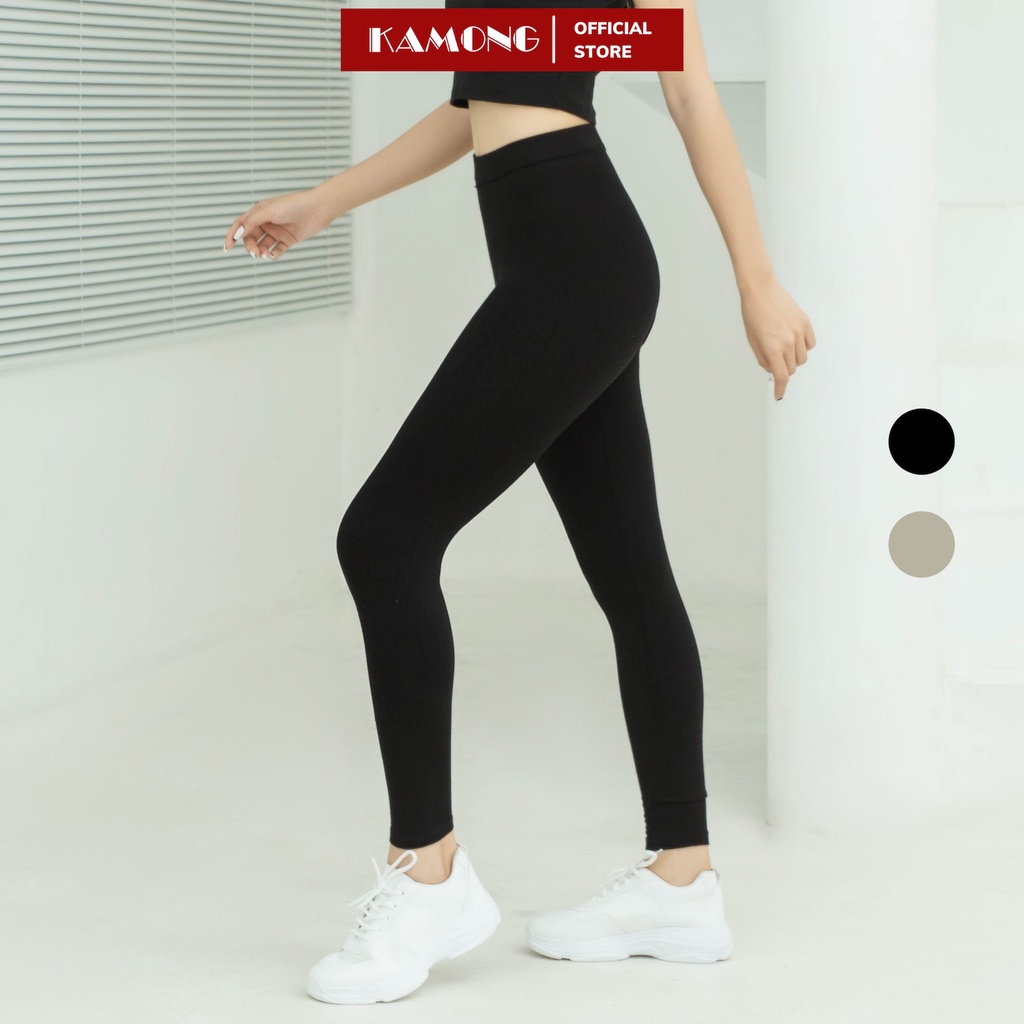 Quần legging dài nữ KAMONG vải cotton dẻo co dãn tốt cạp cao dáng dài LG003