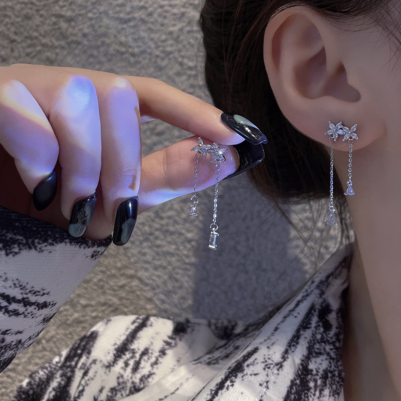 Hoa Tai Mạ Bạc 925 Hình Hoa Tua Rua Đính Đá Zircon Sang Trọng Thời Trang