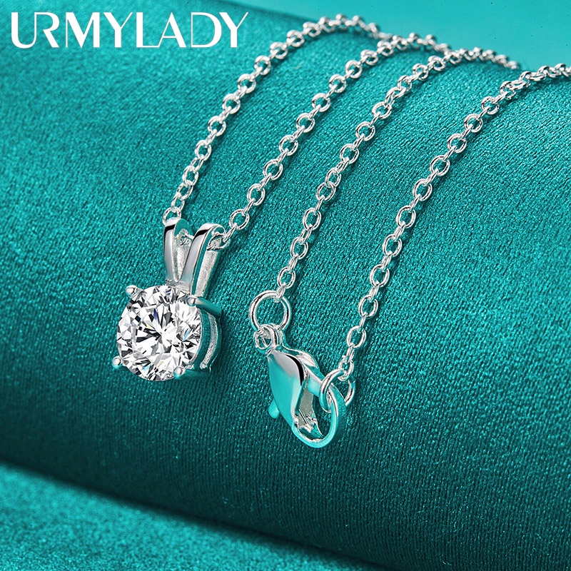 Bạc 925 8mm AAA Zircon Mặt Dây Chuyền Vòng Cổ 16 / 18 / 20 / 22 / 24 / 26 / 30 Inch Dây Xích Dành Cho Người Phụ Nữ Quyến Rũ Trang Sức Cưới