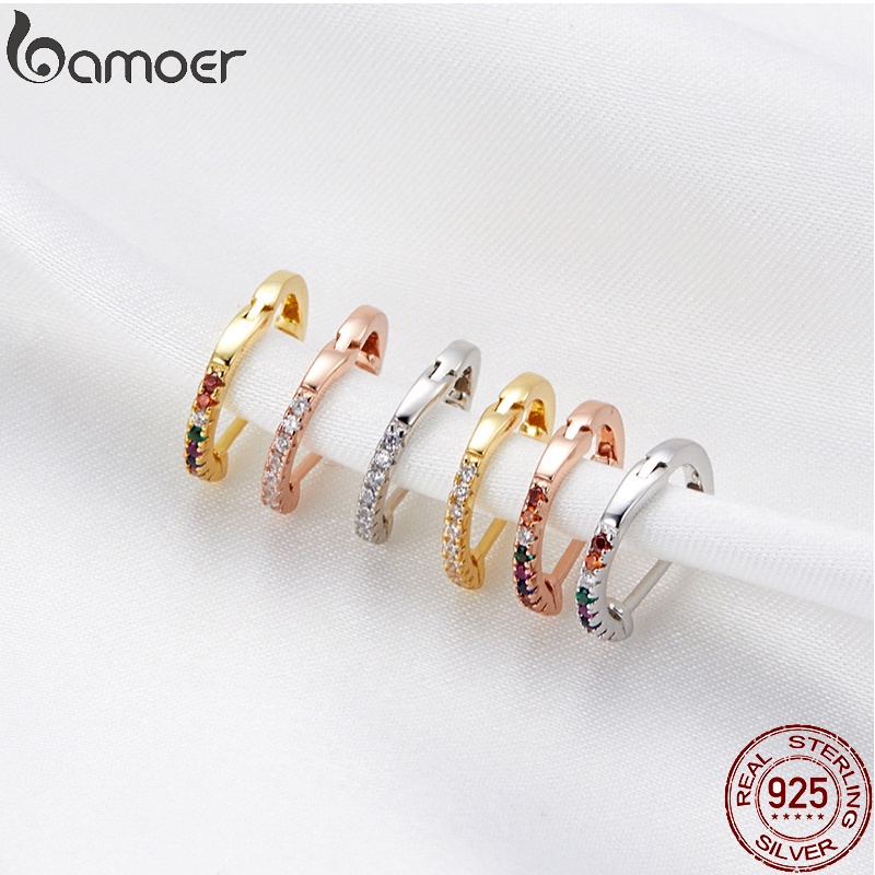 Bamoer Bông Tai bạc 925 Đính Đá Nhiều Màu Sắc Phong Cách Hàn Quốc