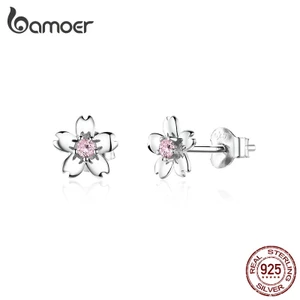 BAMOER Bông Tai bạc 925 Hình Hoa Anh Đào Dễ Thương Phong Cách Hàn Quốc Cho Nữ sce784