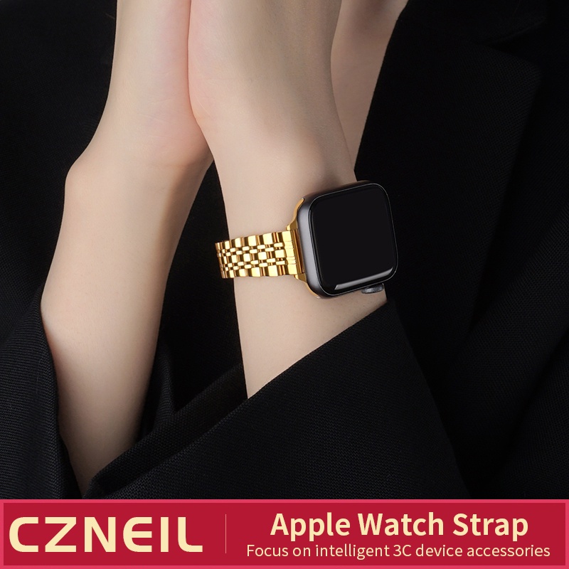Nữ Bảy Hạt Thép Không Gỉ Tinh Tế Chống Phai Màu Ống Hút Chống Thấm Nước Cho Apple Watch S11 SE3 Ultra3 S10 S9 S8 SE S7 S6 Ultra 49mm 46mm 40mm 44mm 41mm 45mm Iwatch Band