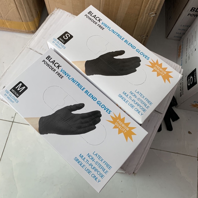 Găng tay đen không bột co giãn 4 chiều - Hộp 100 Cái