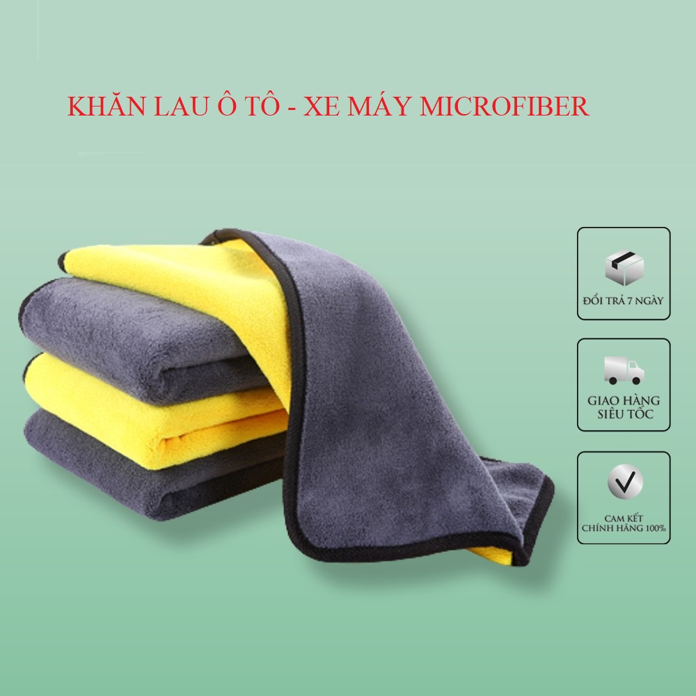Khăn lau Microfiber siêu sạch dành cho xe ô tô, xe hơi, Loại 2 lớp màu vàng size 30x30, 30x60, 35x70