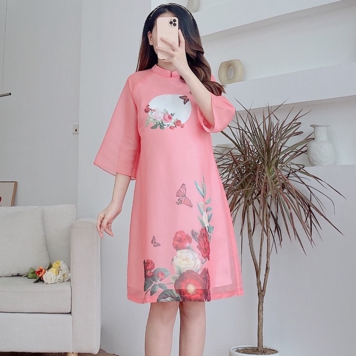 MEDYLA – Váy bầu thiết kế cách tân 2 lớp tơ lót lụa cao cấp cho mẹ bầu diện tết – VS895