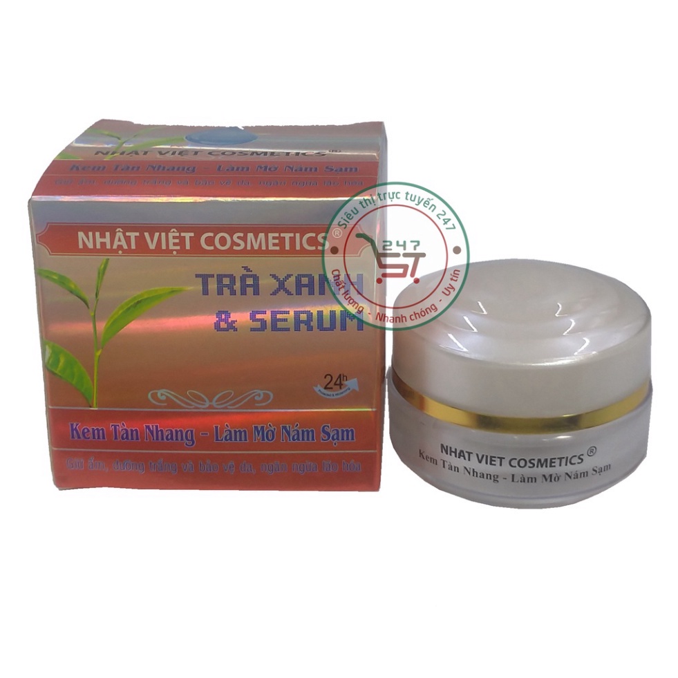 Kem Nám Tàn nhang mờ Sạm ngừa Lão hóa Trà xanh Serum Nhật Việt 13g (Hồng-Bạc)