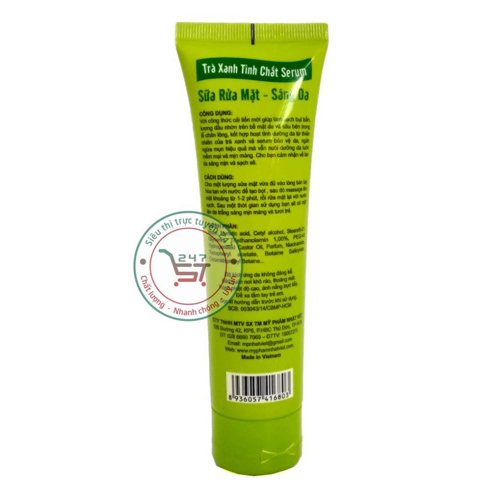 Sữa rửa mặt Sáng da Trà xanh Serum Nhật Việt 100ml (Xanh Trắng)