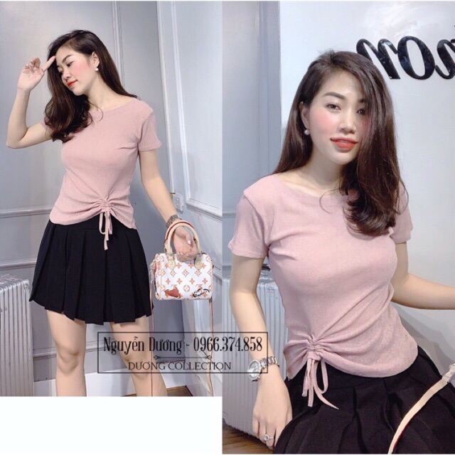 Áo kiểu thun giấy cộc tay có dây rút eo | Shopee Việt Nam
