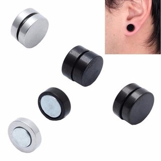 1 đôi bông tai nam châm inox cá tính nam nữ thời trang không cần bấm lỗ tai - 1 đôi khuyên tai nam châm hình tròn màuđen