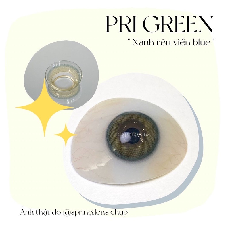 Kính áp tròng xanh lá PRI GREEN viền Blue 1 tháng | Spring Lens