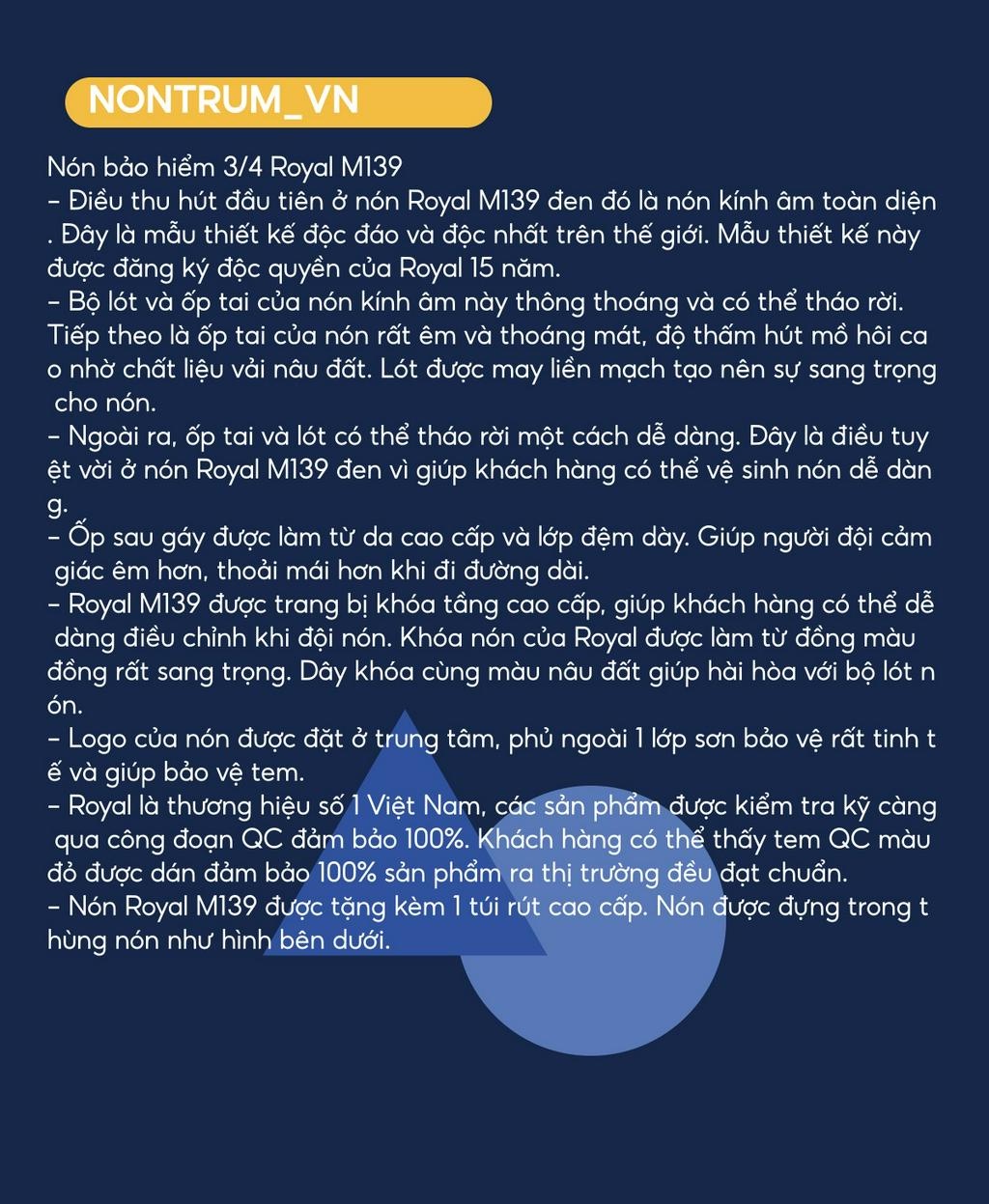 Mô tả Mũ bảo hiểm 3/4 Royal M139 có kính âm chính hãng size M L XL đi xe máy phân phối tại Nón Trùm - 9