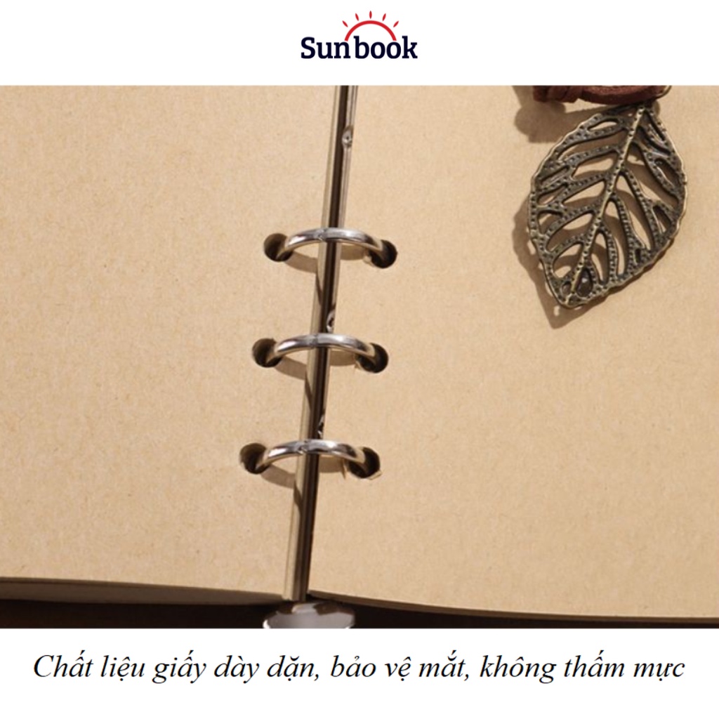 Ảnh Sổ tay ghi chép bìa da Sunbook khổ A6 gáy còng hình lá in chìm - lõi giấy kraft nâu 150 trang - mã SB-SGC 2