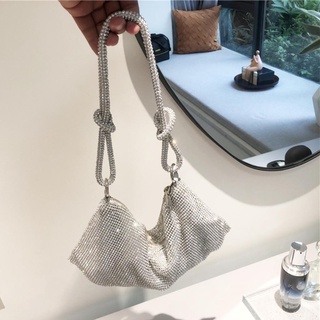 Túi xách nữ đính đá quai dây đôi thắt nút Crystal Mesh Bag