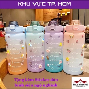 Bình nước 2L có chia vạch nhắc nhở - Siêu dễ thương