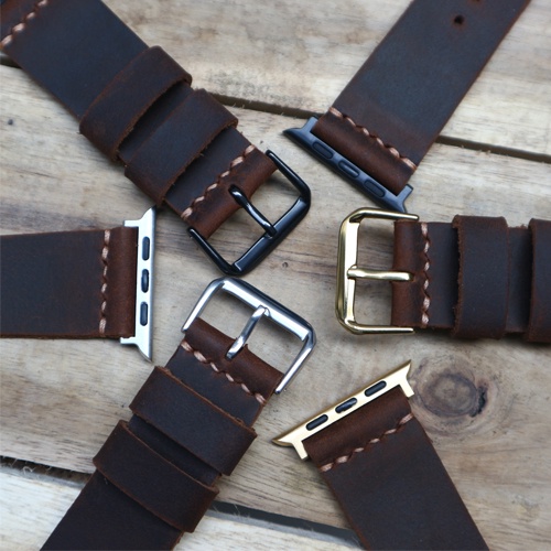 Dây đeo apple watch da bò sáp ngựa điên, dây da apple watch khâu tay cho các seri 1,2,3,4,5,6,7...