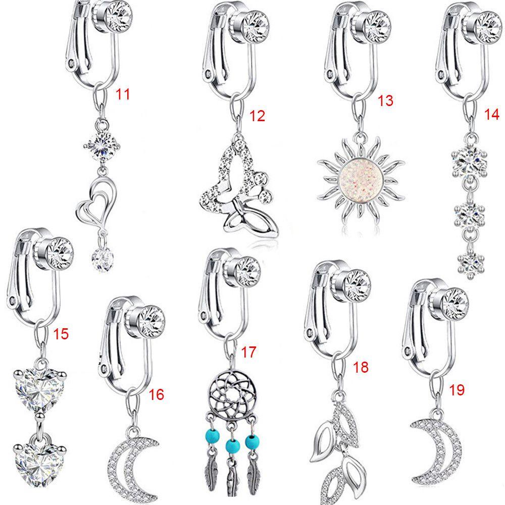 BRBRAA Giả Bụng Nhẫn Kẹp Trên Umbilical Giả Xuyên Rốn Nhẫn Bông Tai Kẹp Rốn Kẹp Trên
