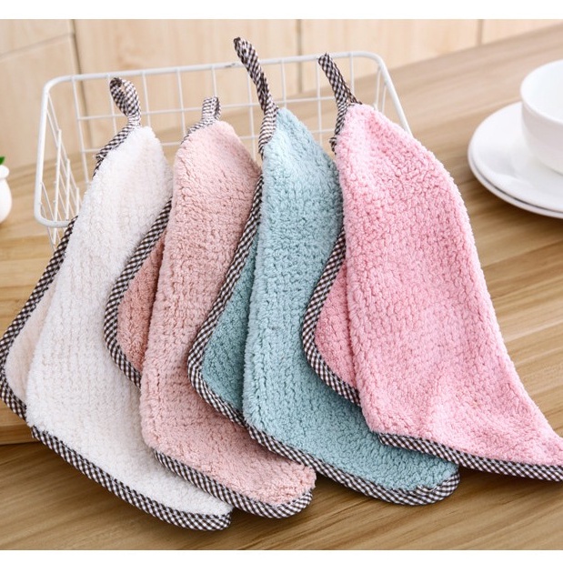 10 Khăn Lau Tay Nhà Bếp Treo Tường Chất Liệu San Hô Siêu Thấm Nước Đa Năng Mẫu Mới Kích Thước 25x25cm