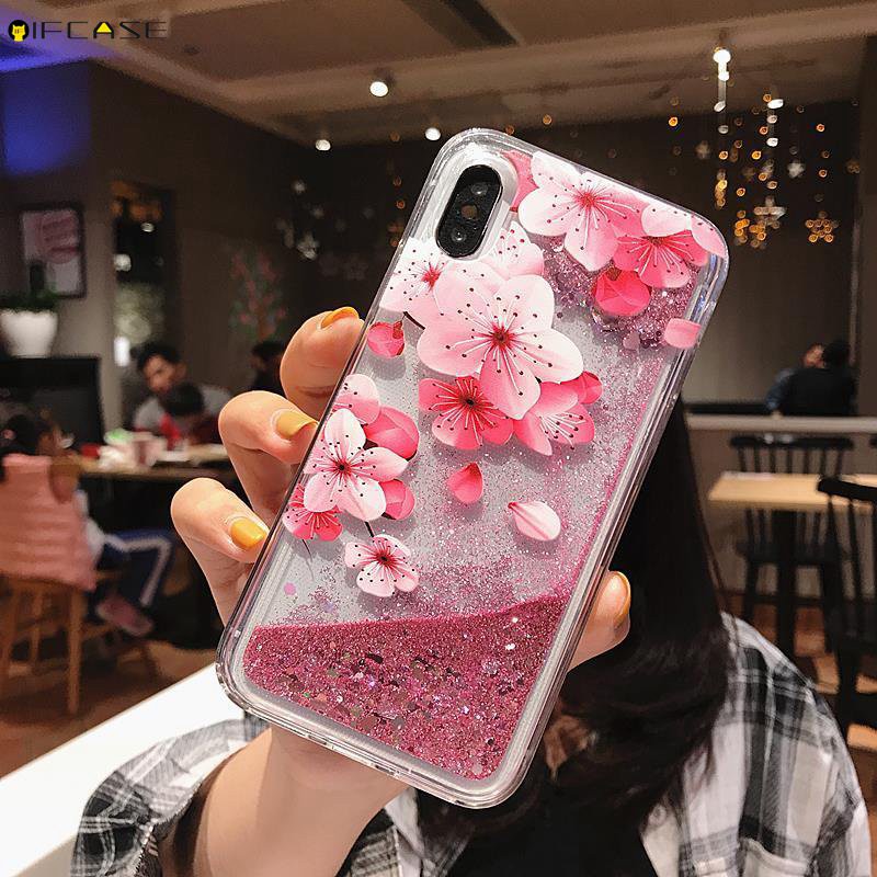 Ốp điện thoại kim tuyến nước họa tiết hoạt hình cho iPhone XS Max XR XS X 7 8 6 6s Plus