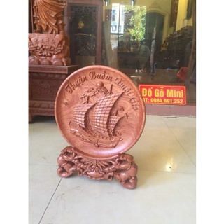 Đĩa phong thủy trạm thuận buồm xuôi gió gỗ hương đá nguyên khối
