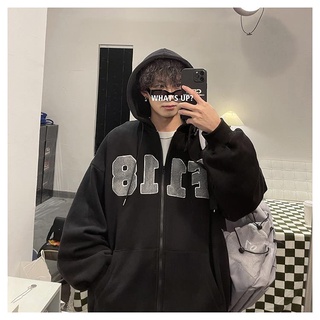 Áo nỉ HOODIES ZIP nam nữ màu đen in chữ dáng rộng dành cho mùa thu đông