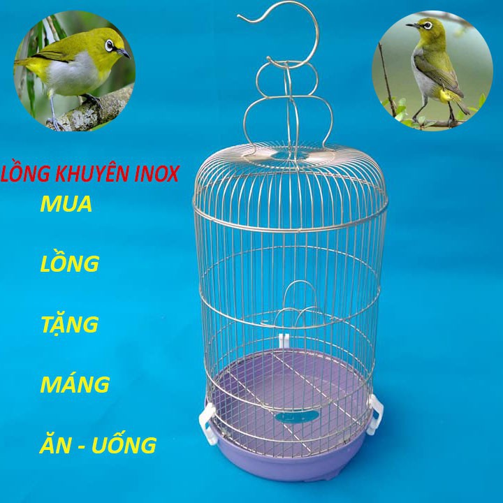 Lồng nuôi chim khuyên inox đường kính 22cm tặng kèm cóng ăn uống bền rẻ ...