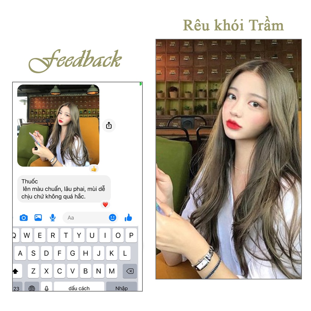 Thuốc nhuộm tóc màu Rêu Trầm Ánh Khói 100ml kem nhuộm không sót da đầu màu nhuộm lên chuẩn tone