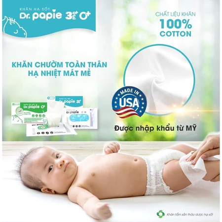 1 Gói Khăn hạ sốt Dr.Papie hạ sốt vật lý chuẩn Nhi khoa ngăn ngừa co giật khi ốm sốt cho bé (5 khăn)
