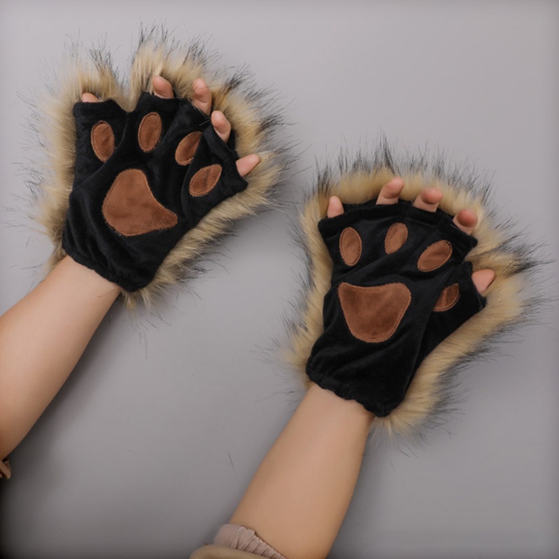 Dasbsug 1 Sói Paws Găng Tay Không Ngón Lông Mèo Con Cáo Vuốt Găng Tay Gothic Cosplay Trang Phục Đảng Accesso