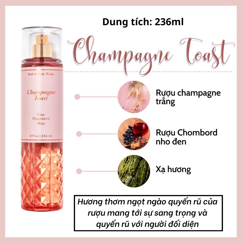 body mist, Xịt thơm toàn thân Champane Toast 236ml Cực Thơm, Sang Trọng