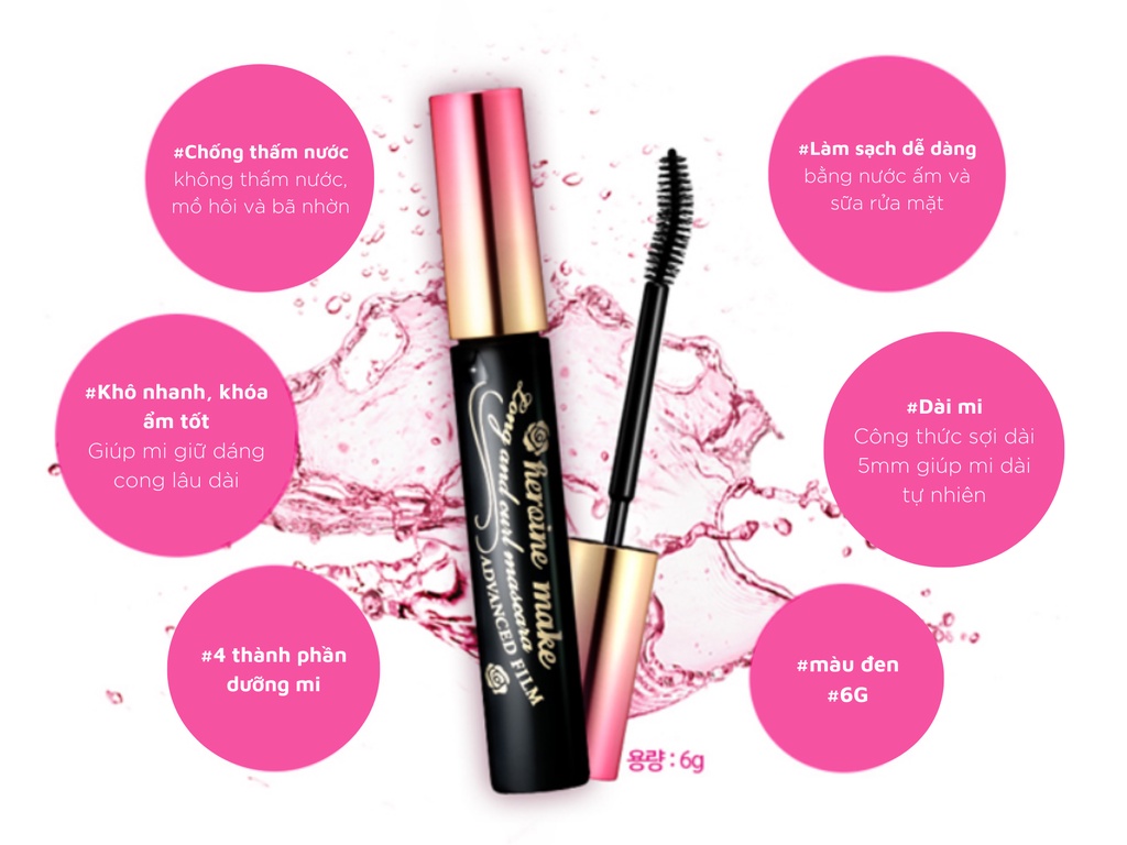 Mô tả Mascara Kissme Màng Film chống trôi và dày rậm làn mi Kissme Heroine Make Long & Curl Mascara Advanced Film - 4