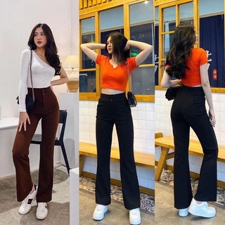 Quần loe cạp cao 2 cúc dáng dài⚡️ SANG CHẢNH ⚡️Ống loe, cạp cao,chất dày dặn