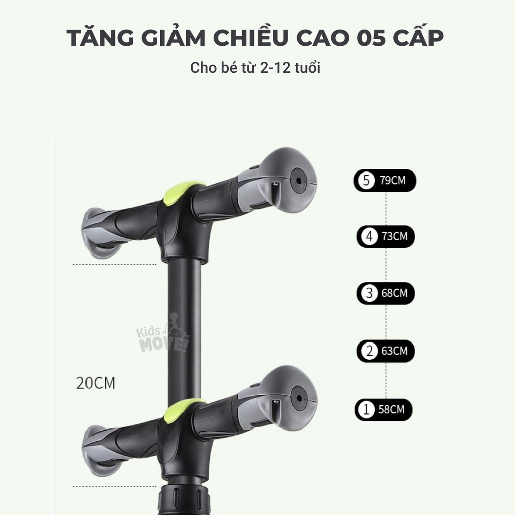 Ảnh Xe scooter cho bé 21stscooter ROD3 2-12 tuổi, có giảm xóc, đèn LED phát sáng, gấp gọn, siêu nhẹ 4