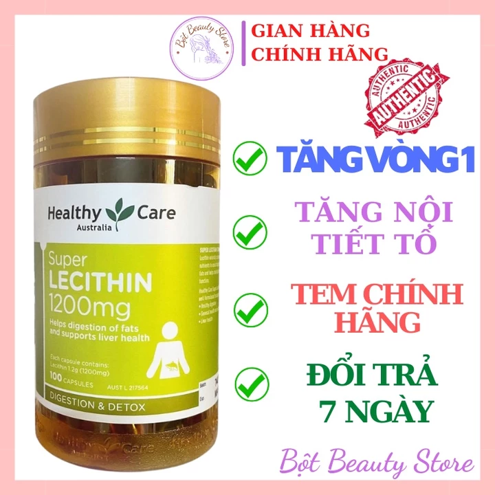 Mầm Đậu Nành Healthy Care Super Lecithin 1200mg Chính Hãng 100 Viên Uống Tăng Vòng 1 của ÚC
